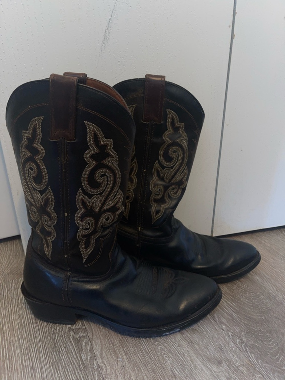 Double h Men's Black Western Cowboy Boots Embroidered Shaft leather work wear